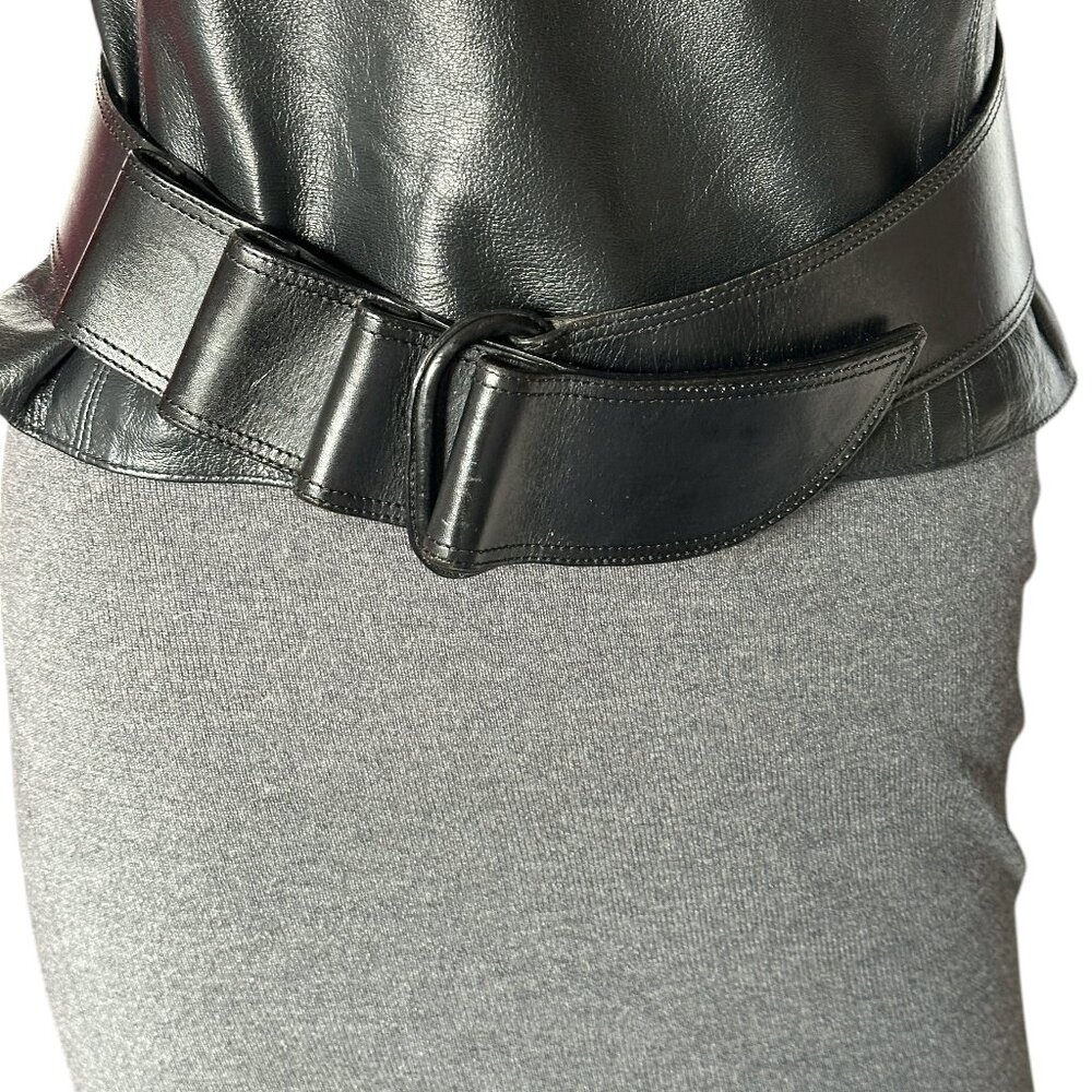 Flawless Claude Montana  Black Leather Notched Belt - Picture 4 of 8